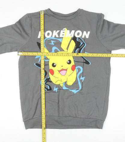 Pokémon Boys Grey Pikachu Sweatshirt 12-13 Years Crew Neck Cotton Blend