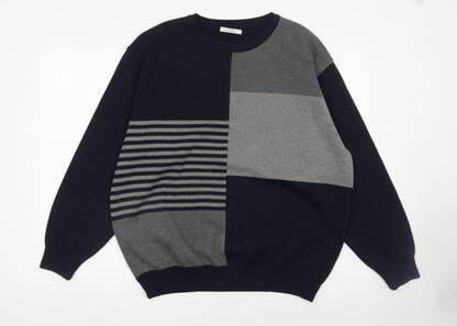 Marks and Spencer Men’s Grey Wool Blend Striped Crew Neck Jumper L