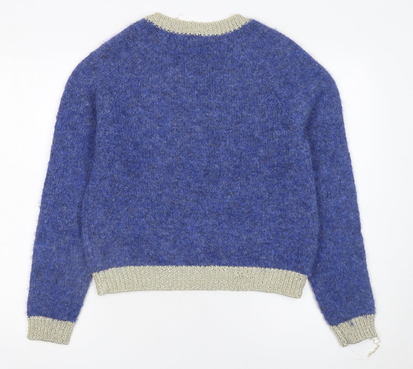 CULTURE Women's Blue V-Neck Chunky Knit Wool Blend Jumper XS