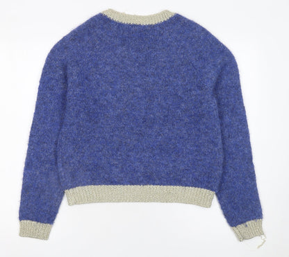 CULTURE Women's Blue V-Neck Chunky Knit Wool Blend Jumper XS