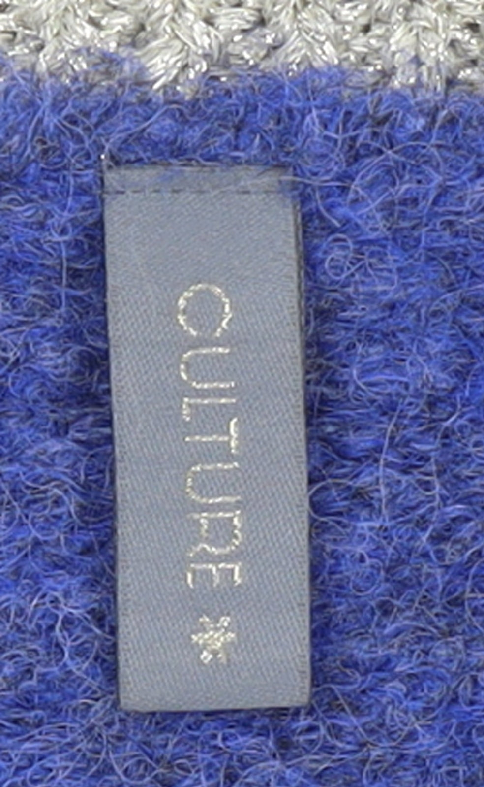 CULTURE Women's Blue V-Neck Chunky Knit Wool Blend Jumper XS
