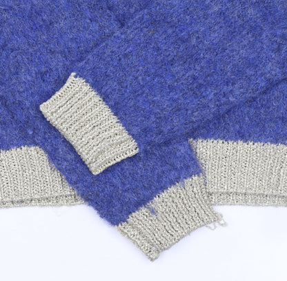 CULTURE Women's Blue V-Neck Chunky Knit Wool Blend Jumper XS