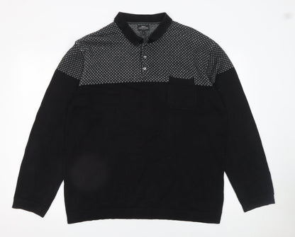 Next Men's Black XL Long Sleeve Geometric Knit Polo Shirt