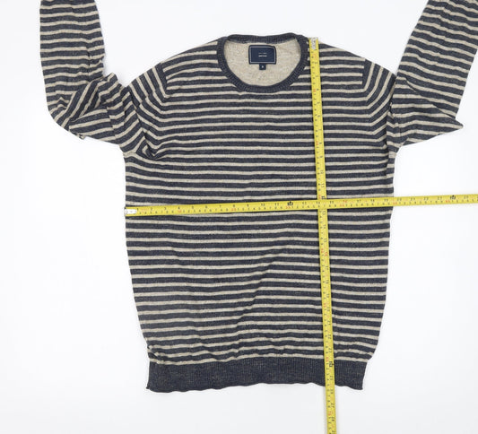 John Lewis Men's Blue Striped Cotton Crew Neck Jumper Size S