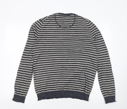 John Lewis Men's Blue Striped Cotton Crew Neck Jumper Size S