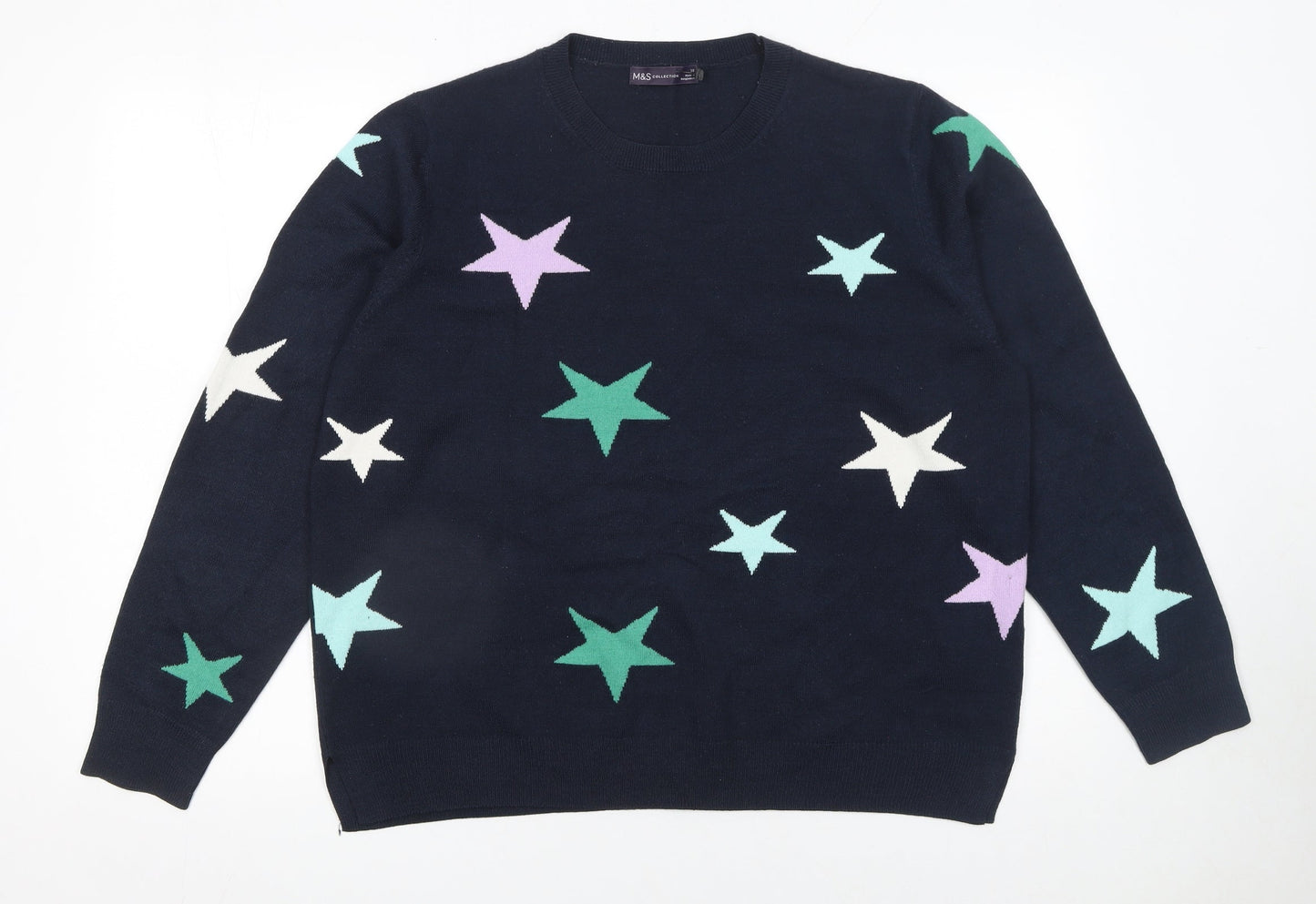 Marks and Spencer Women's Blue Star Jumper Size 18 Acrylic Knit