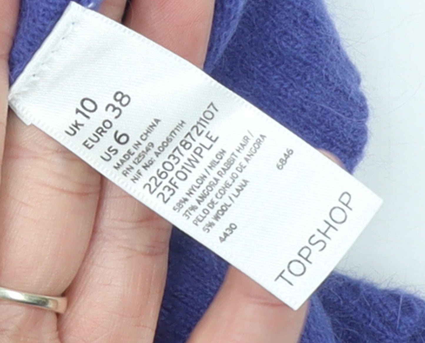 Womens UK Size 10 Topshop Purple Pullover Jumper