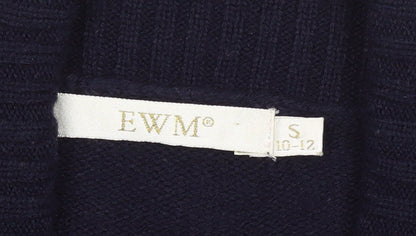EWM Womens Blue Striped Open Cardigan Knitted Jumper Size S 10-12