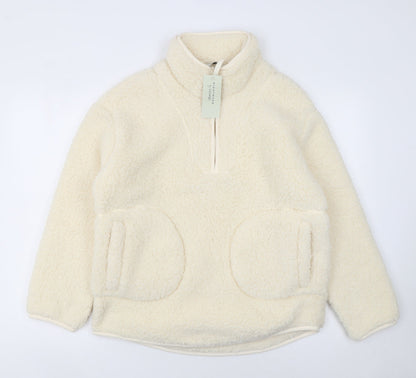 George Women Ivory Fleece High Neck Zip Top Nightshirt Size 8-10