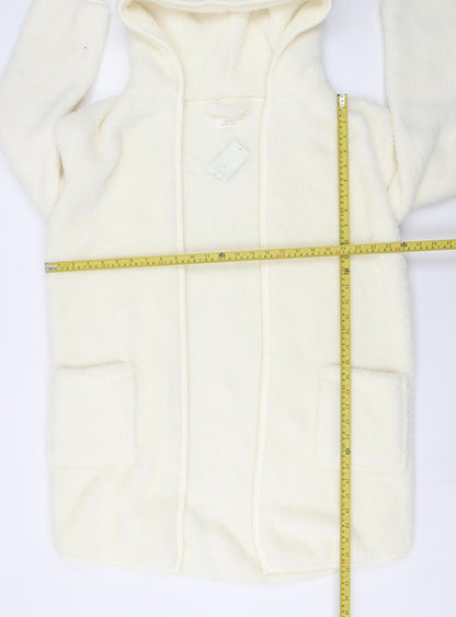 Matalan Women Ivory Fleece Hooded Robe Small Winter Nightwear