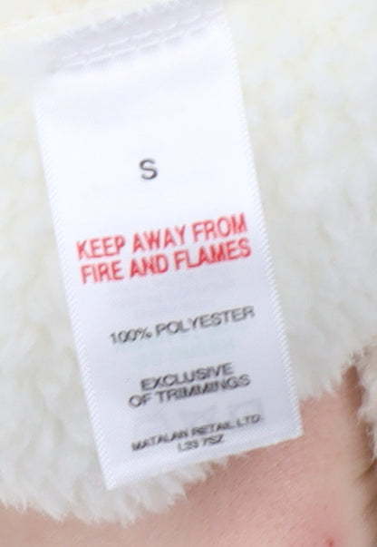 Matalan Women Ivory Fleece Hooded Robe Small Winter Nightwear
