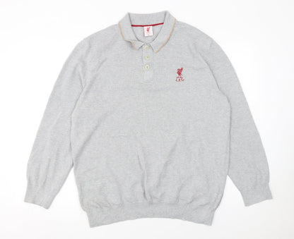 L.F.C. Men’s Grey Long Sleeve Cotton Polo Shirt Size L