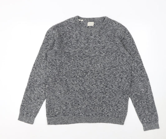 SELECTED HOMME Men's Grey Cotton Knit Crew Neck Jumper Size S