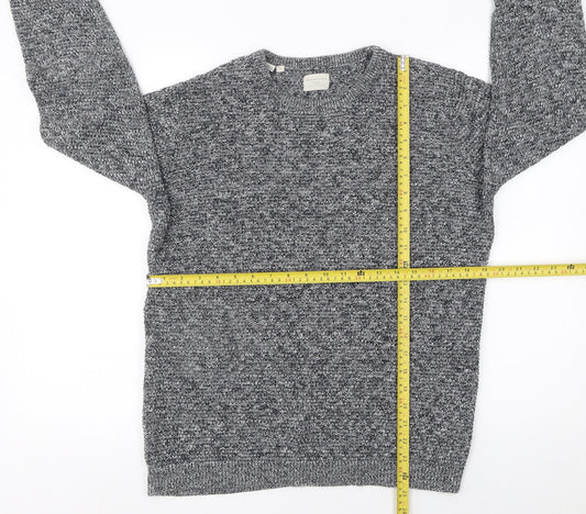 SELECTED HOMME Men's Grey Cotton Knit Crew Neck Jumper Size S