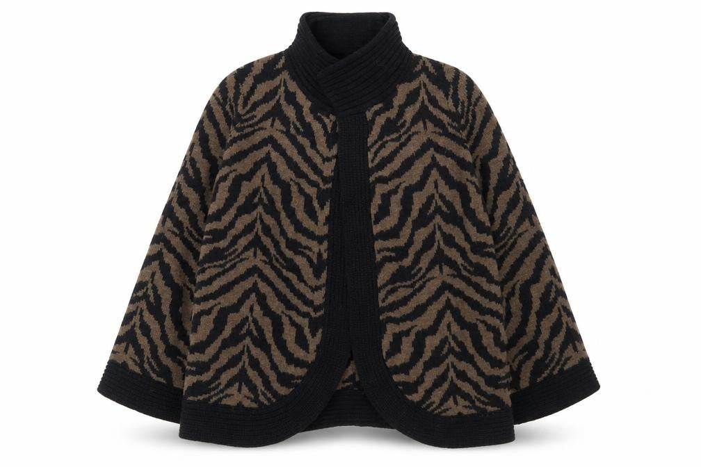 Marks and Spencer Women Brown Animal Print Cape Jumper Size 16 Acrylic Alpaca