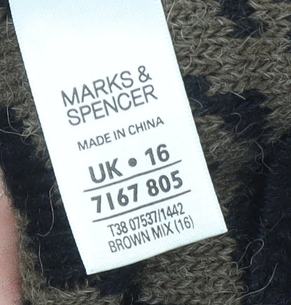 Marks and Spencer Women Brown Animal Print Cape Jumper Size 16 Acrylic Alpaca