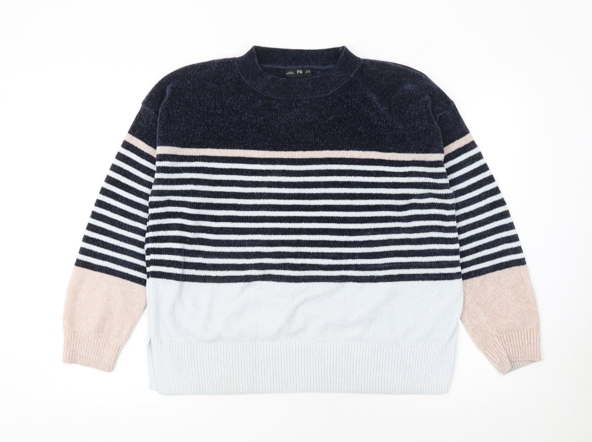 F&F Womens Multicoloured Striped Crew Neck Pullover Jumper Size 16