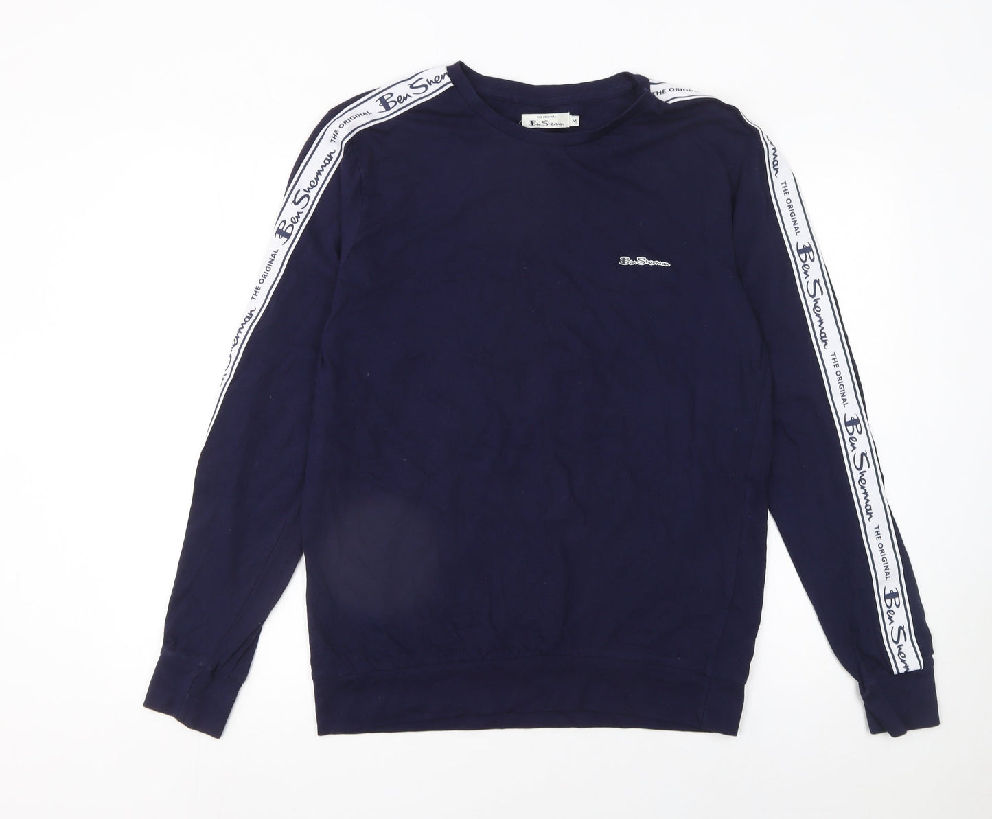 Ben Sherman Men's Blue Long Sleeve Logo Tape T-Shirt Size M