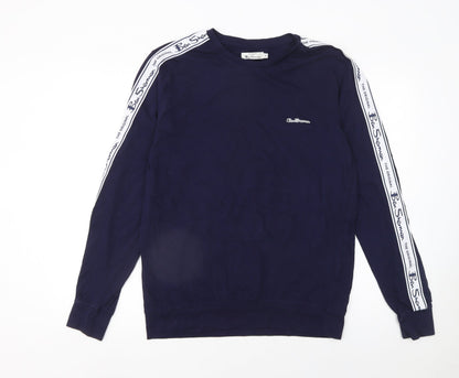 Ben Sherman Men's Blue Long Sleeve Logo Tape T-Shirt Size M