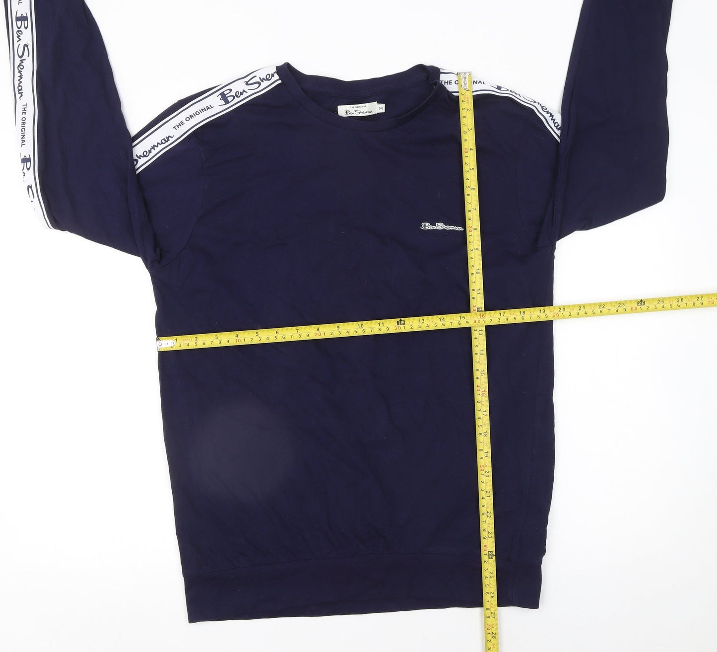 Ben Sherman Men's Blue Long Sleeve Logo Tape T-Shirt Size M