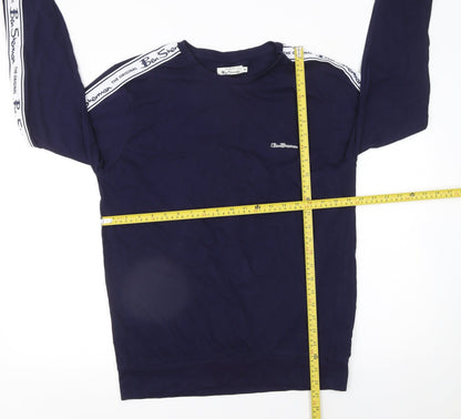 Ben Sherman Men's Blue Long Sleeve Logo Tape T-Shirt Size M