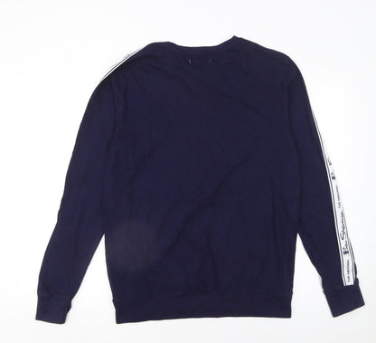 Ben Sherman Men's Blue Long Sleeve Logo Tape T-Shirt Size M