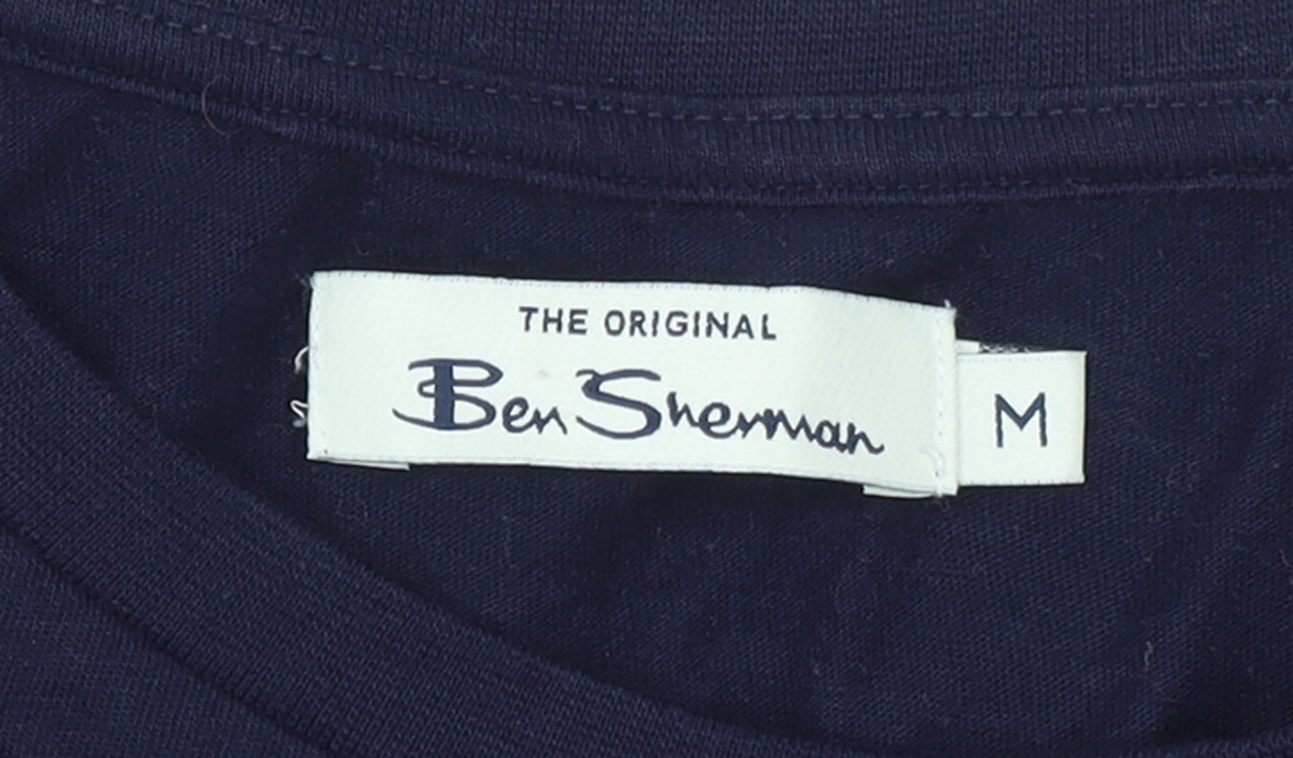 Ben Sherman Men's Blue Long Sleeve Logo Tape T-Shirt Size M