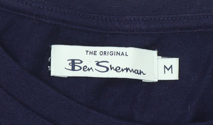 Ben Sherman Men's Blue Long Sleeve Logo Tape T-Shirt Size M