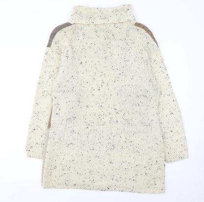Canda Women's Beige Patchwork Roll Neck Cable-Knit Jumper Size S