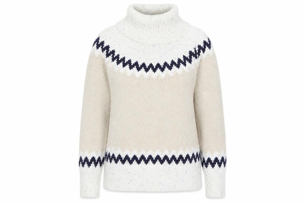 Weird Fish Womens Beige Fair Isle Roll Neck Knit Jumper Size 8