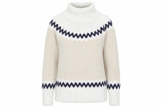Weird Fish Womens Beige Fair Isle Roll Neck Knit Jumper Size 8