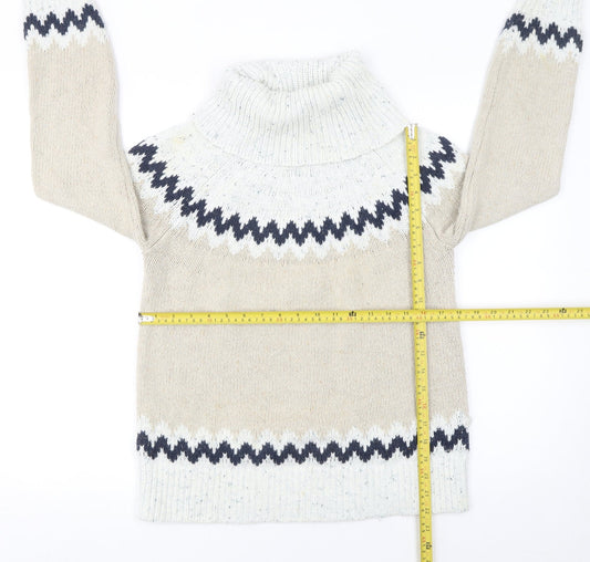 Weird Fish Womens Beige Fair Isle Roll Neck Knit Jumper Size 8