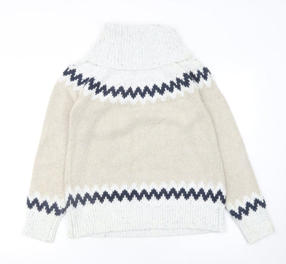 Weird Fish Womens Beige Fair Isle Roll Neck Knit Jumper Size 8