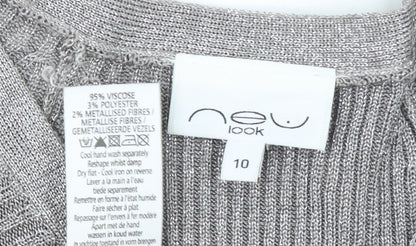 New Look Women’s Grey Metallic Knit V-Neck Shift Dress Size 10