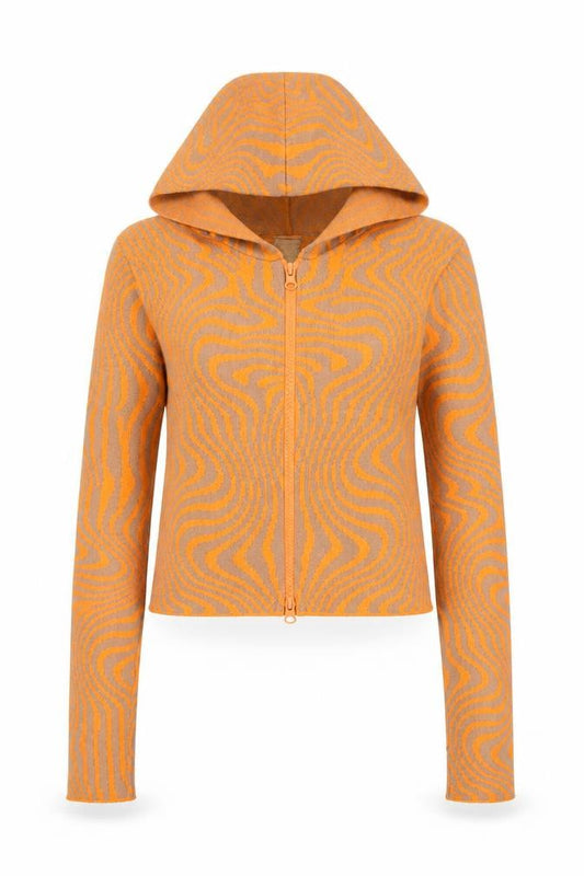 Urban Outfitters Women’s Orange Geometric Hooded Full Zip Jumper Size M
