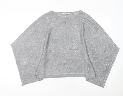 Alice Collins Women Silver Sequin Knit Cape Jumper Size 10