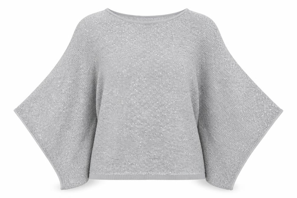 Alice Collins Women Silver Sequin Knit Cape Jumper Size 10