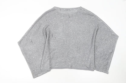 Alice Collins Women Silver Sequin Knit Cape Jumper Size 10
