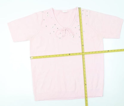 Being Casual Women's Pink Short Sleeve V-Neck Sequin Jumper Size 16