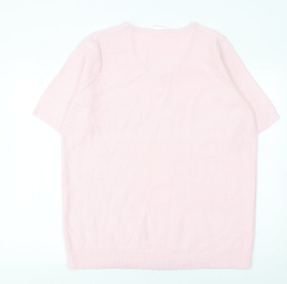 Being Casual Women's Pink Short Sleeve V-Neck Sequin Jumper Size 16