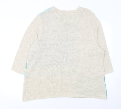 BM Collection Women’s Beige Green Block Knit Jumper L