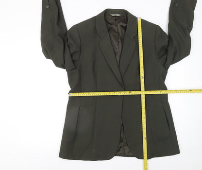 Marks and Spencer Women's Green Wool Blazer UK 16 Single-Breasted Jacket