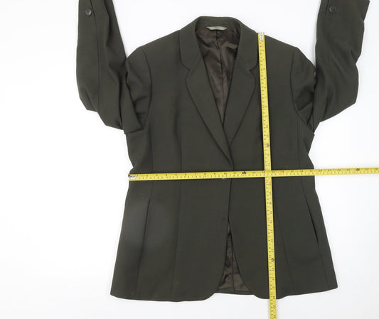Marks and Spencer Women's Green Wool Blazer UK 16 Single-Breasted Jacket
