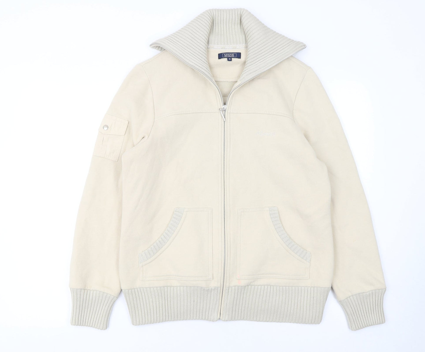 Womens UK Size 16 Maine New England Beige Full Zip Sweatshirt