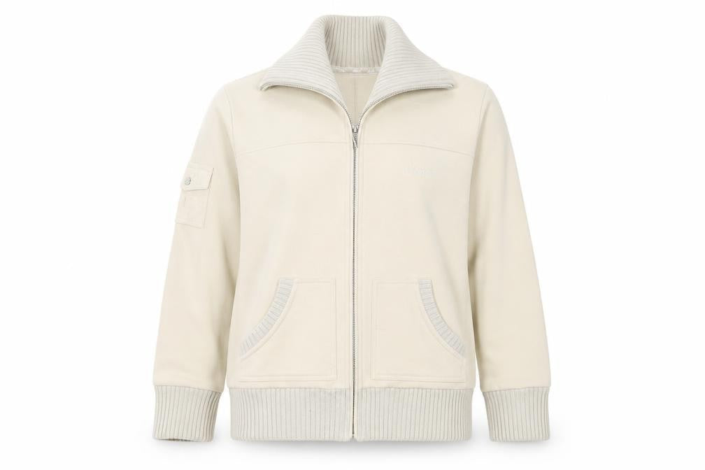 Front view of Maine New England Women Beige Full Zip Sweatshirt, size 16, Cotton Blend