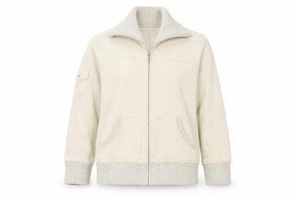 Front view of Maine New England Women Beige Full Zip Sweatshirt, size 16, Cotton Blend