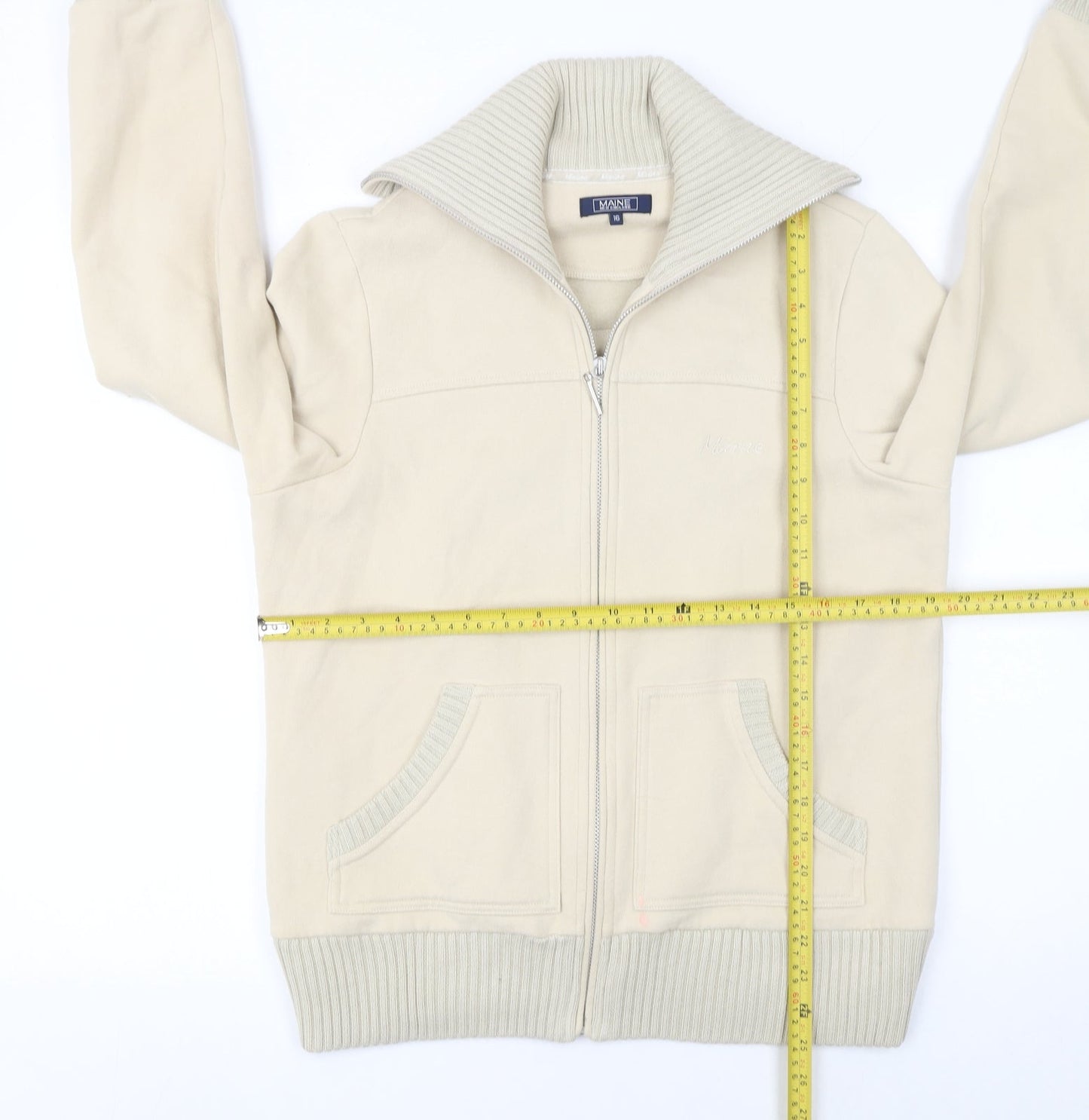 Womens UK Size 16 Maine New England Beige Full Zip Sweatshirt