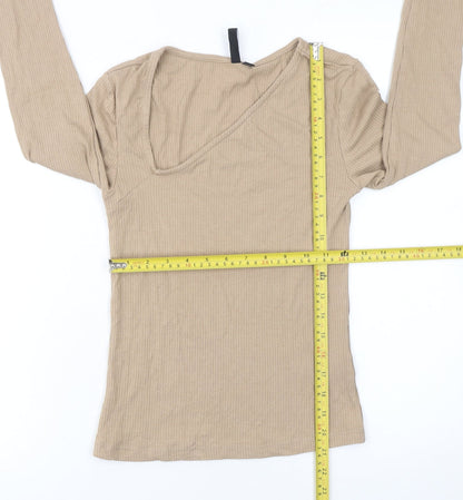 Womens UK Size M Pieces Beige Basic T-Shirt