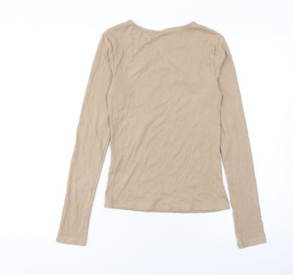 Womens UK Size M Pieces Beige Basic T-Shirt