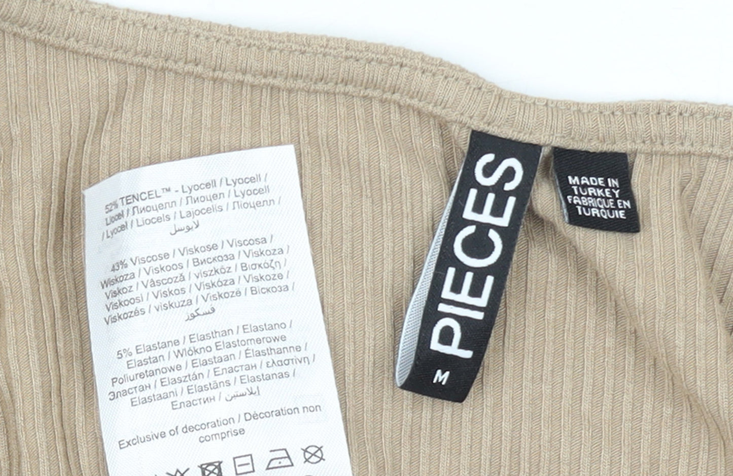 Womens UK Size M Pieces Beige Basic T-Shirt